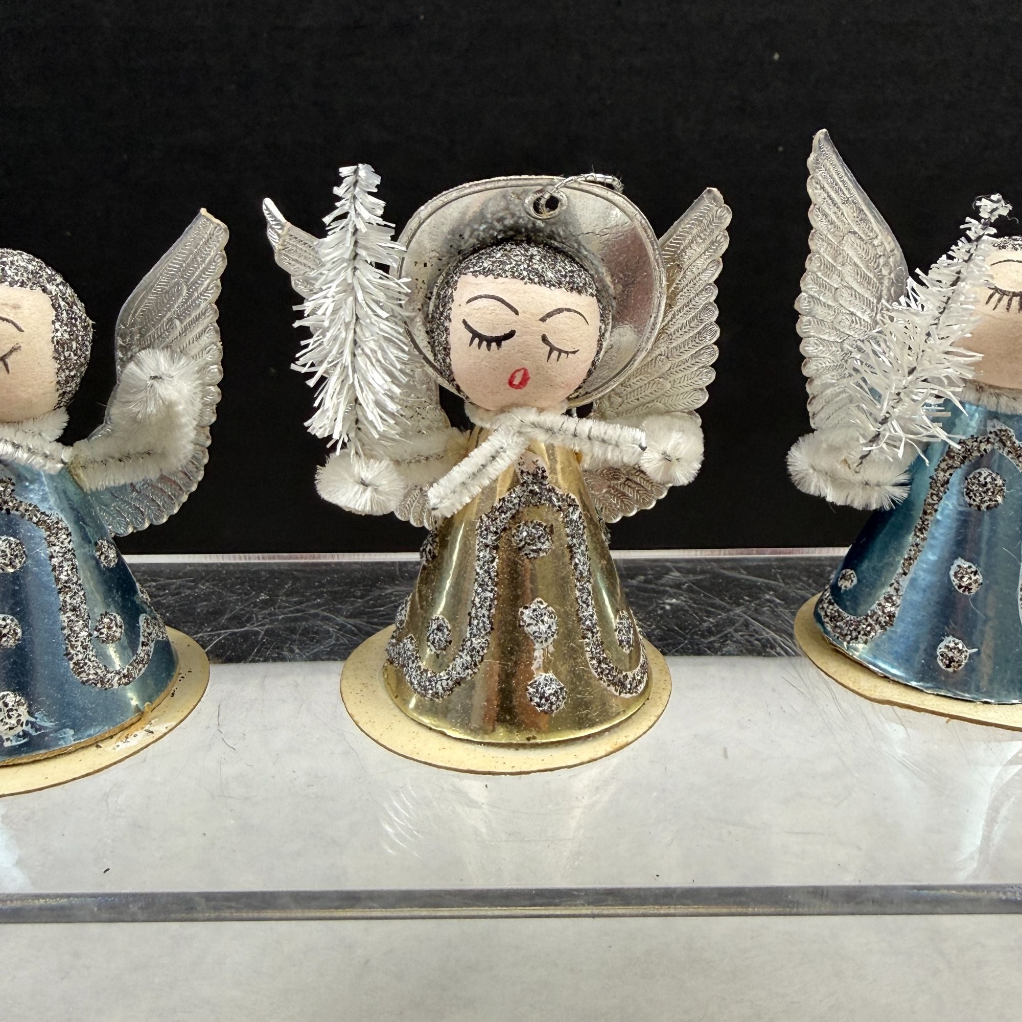 Vintage Putz Cardboard Pipe Cleaner Christmas Angel Ornaments Lot Of 6