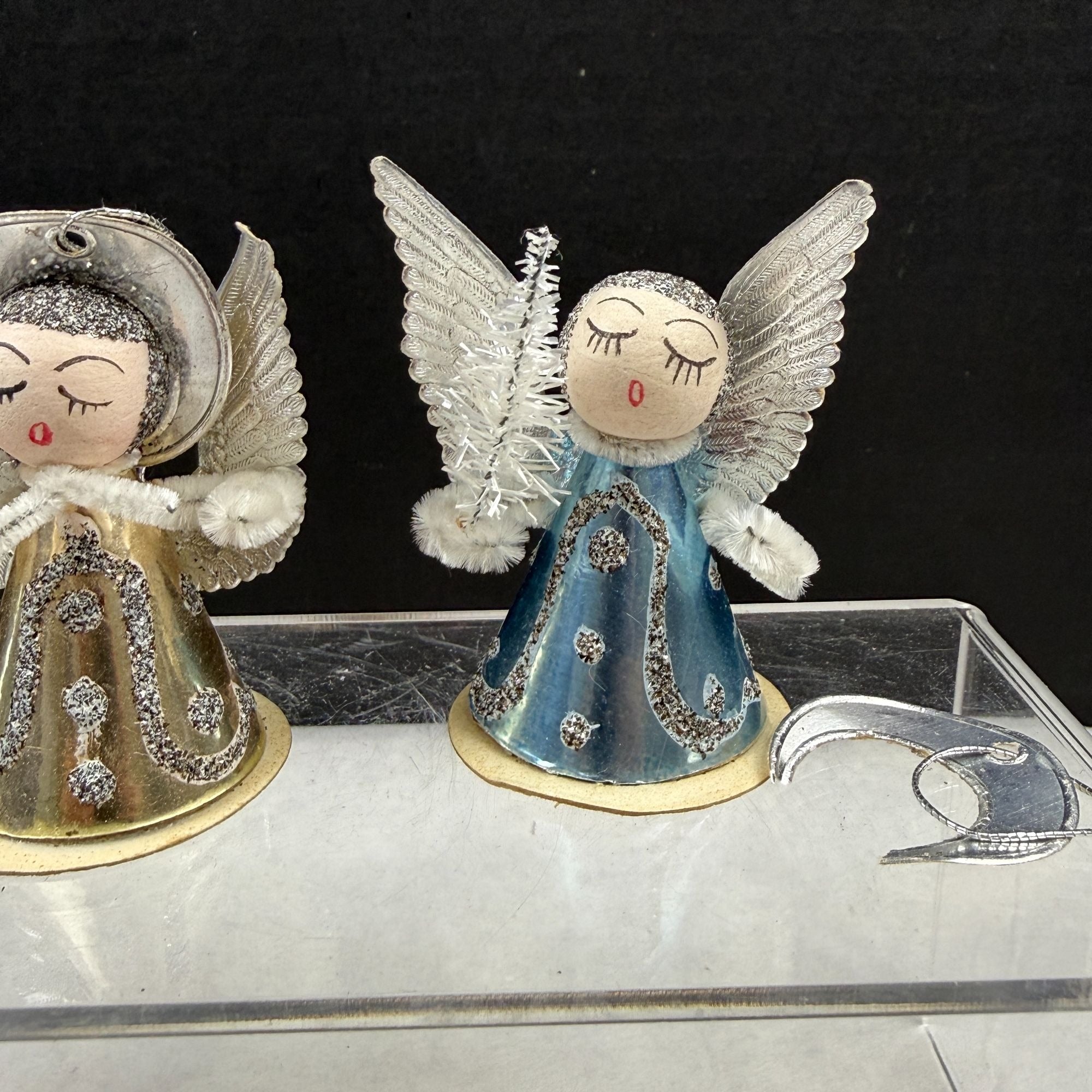 Vintage Putz Cardboard Pipe Cleaner Christmas Angel Ornaments Lot Of 6