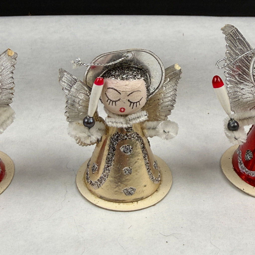 Vintage Putz Cardboard Pipe Cleaner Christmas Angel Ornaments Lot Of 6