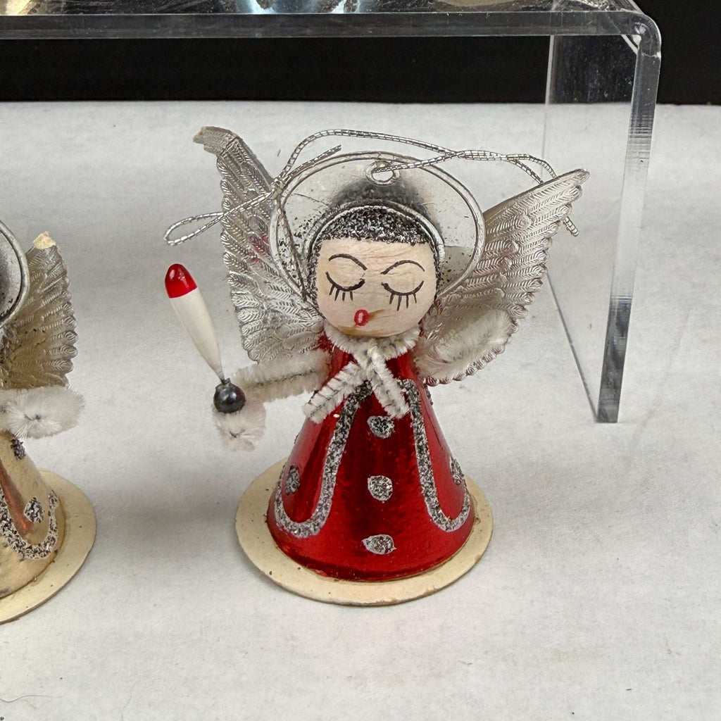 Vintage Putz Cardboard Pipe Cleaner Christmas Angel Ornaments Lot Of 6