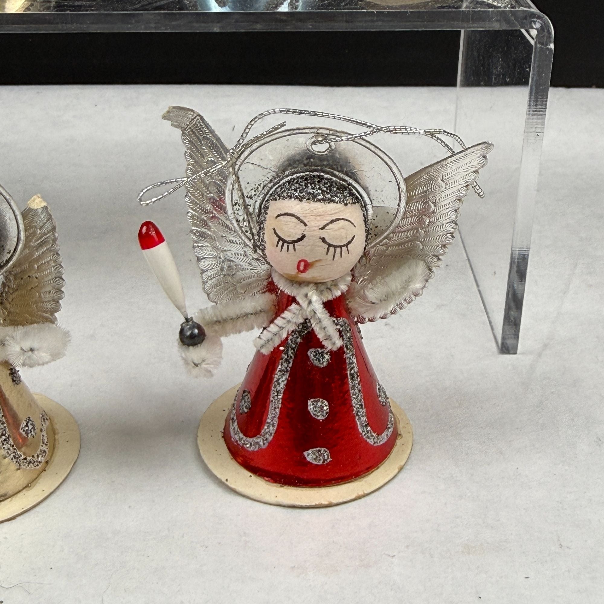 Vintage Putz Cardboard Pipe Cleaner Christmas Angel Ornaments Lot Of 6