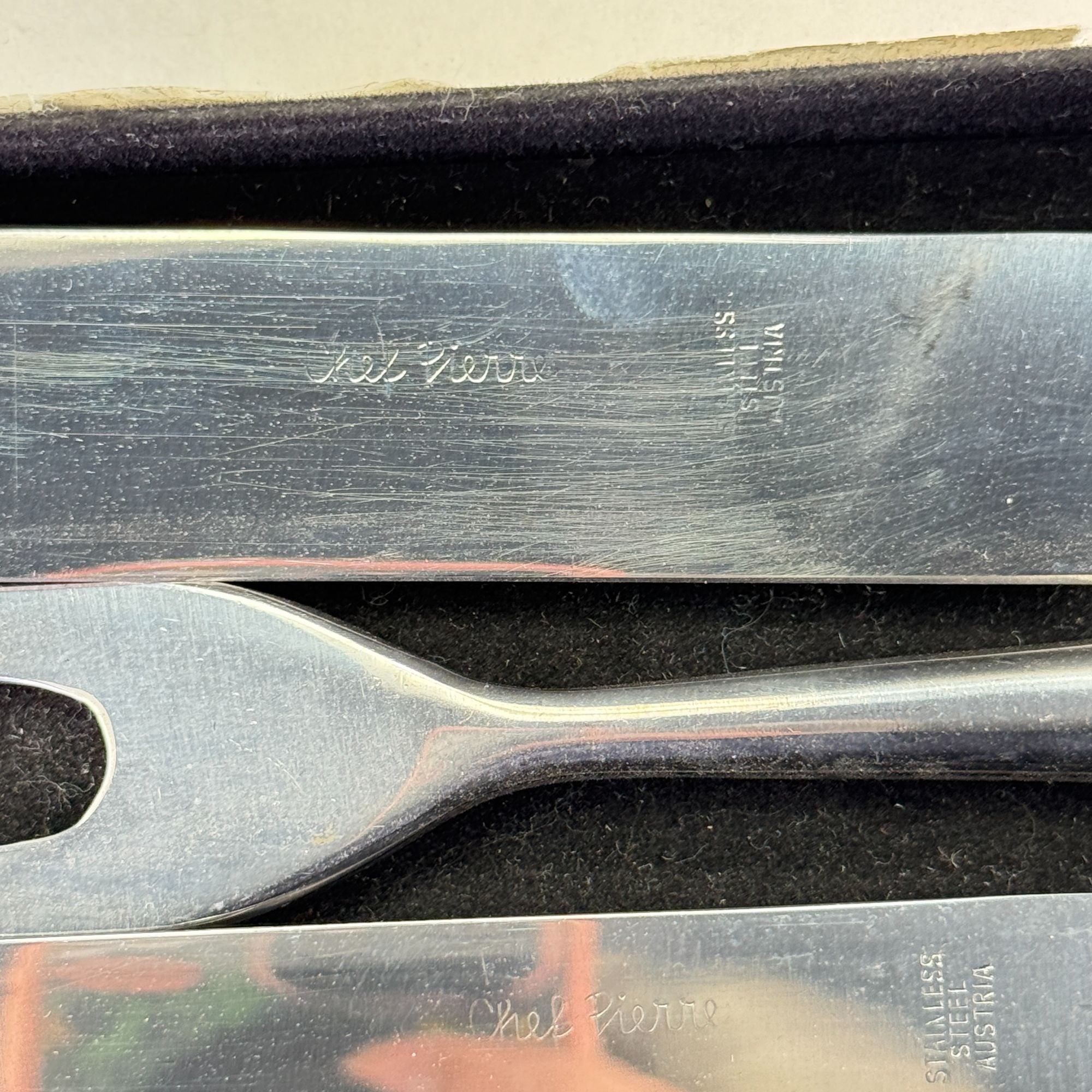 Vintage Chef Pierre Hot Forged Stainless 3 Pc Carving Knife Set In Original Box