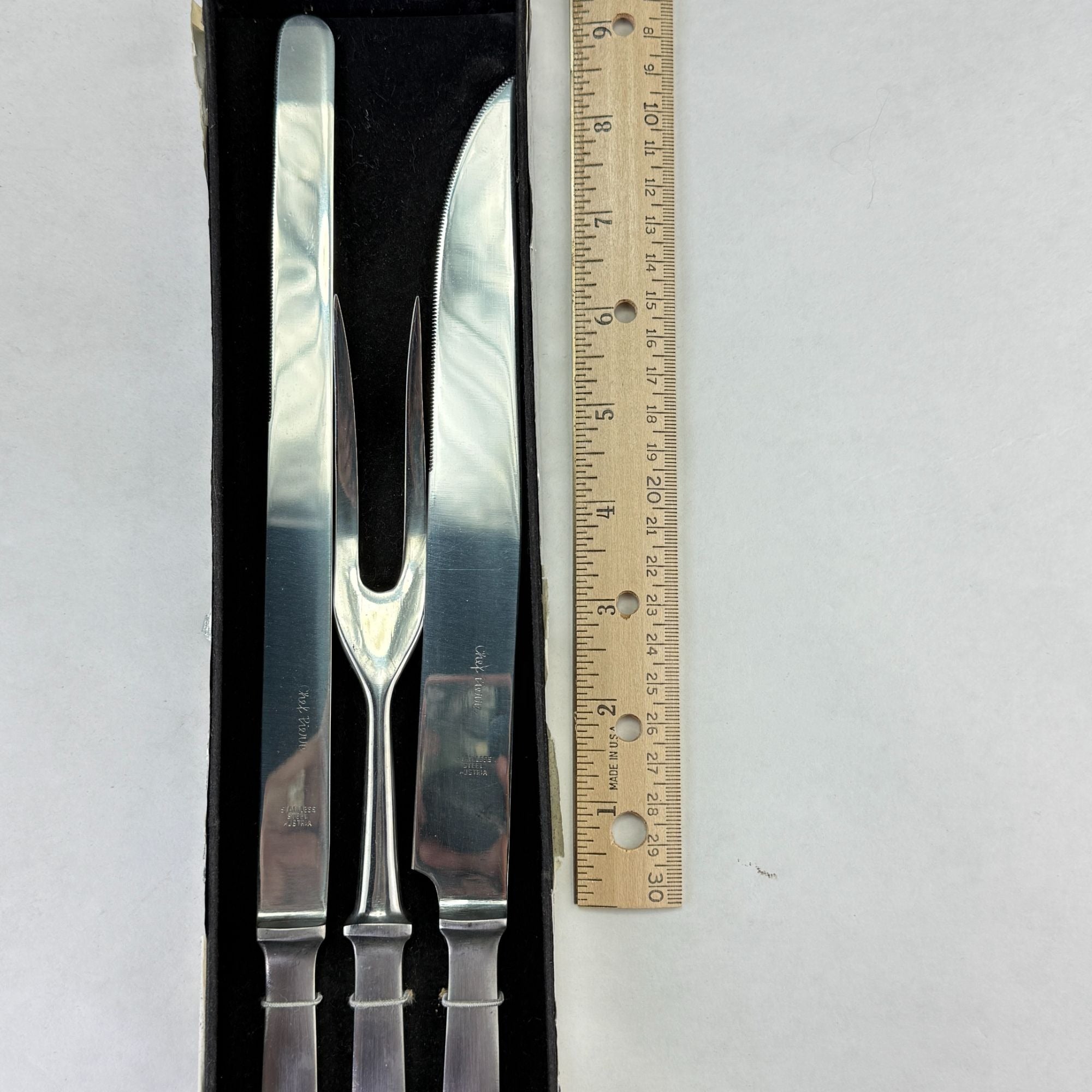 Vintage Chef Pierre Hot Forged Stainless 3 Pc Carving Knife Set In Original Box