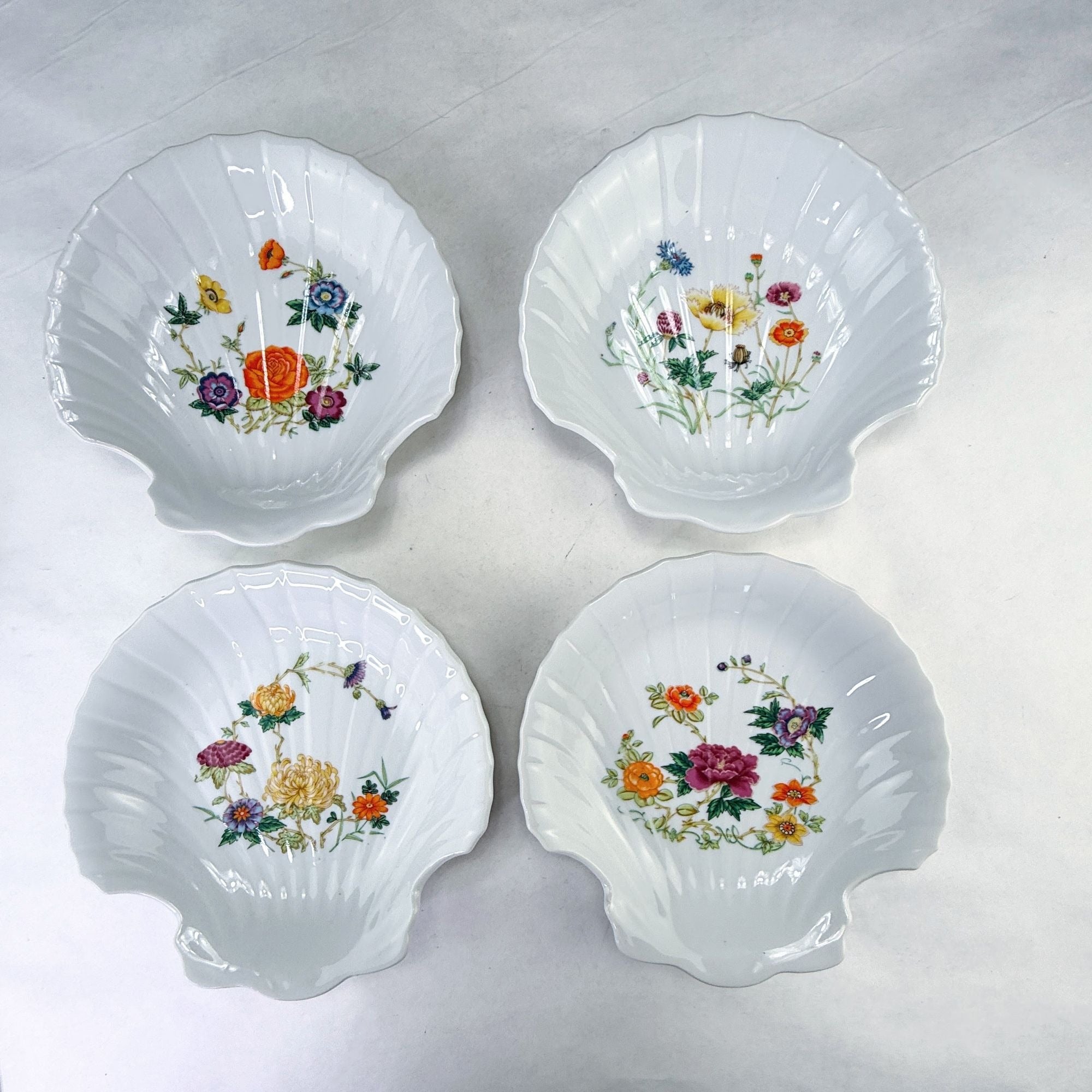 Vintage Takahashi Japan Vintage Clam Shell Floral Bowls Set of 4