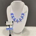 Vintage 90s Necklace and Earrings Set Blue White Disc Beads NOS