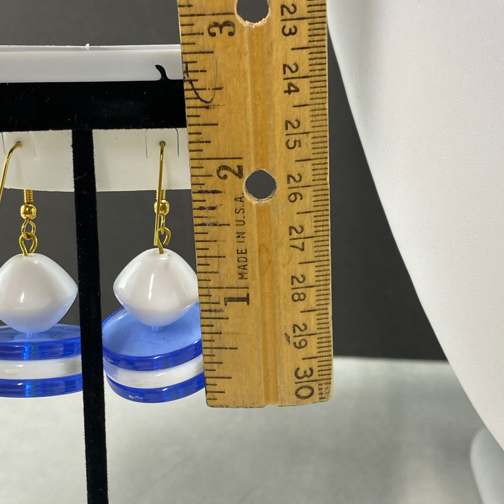 Vintage 90s Necklace and Earrings Set Blue White Disc Beads NOS