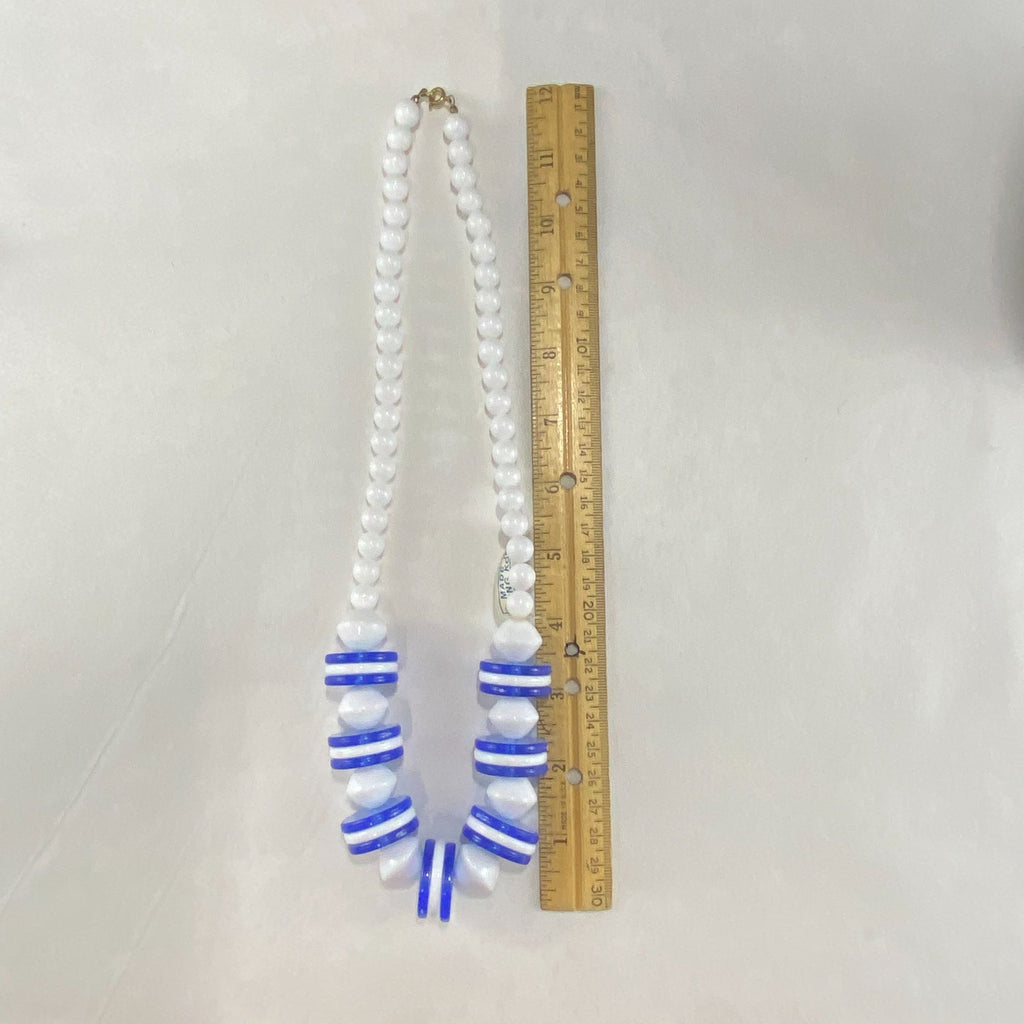 Vintage 90s Necklace and Earrings Set Blue White Disc Beads NOS
