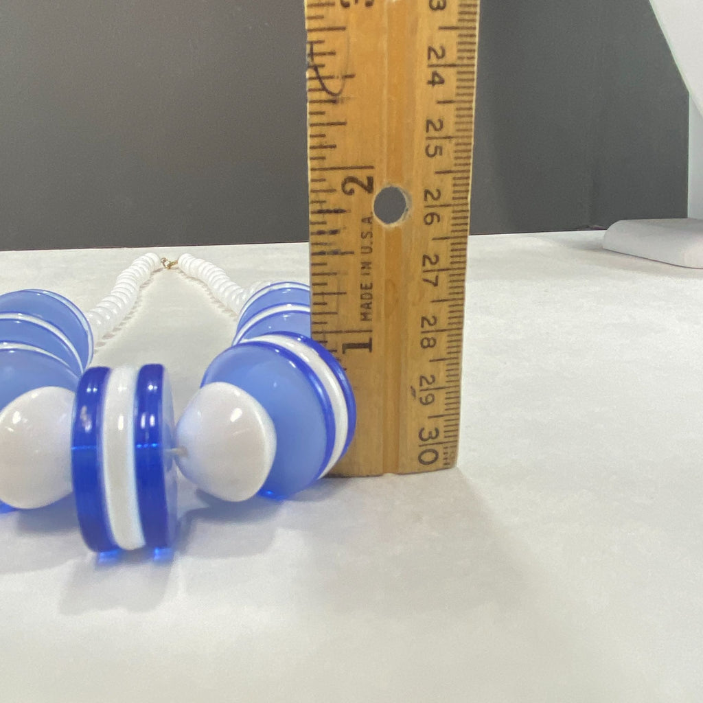Vintage 90s Necklace and Earrings Set Blue White Disc Beads NOS