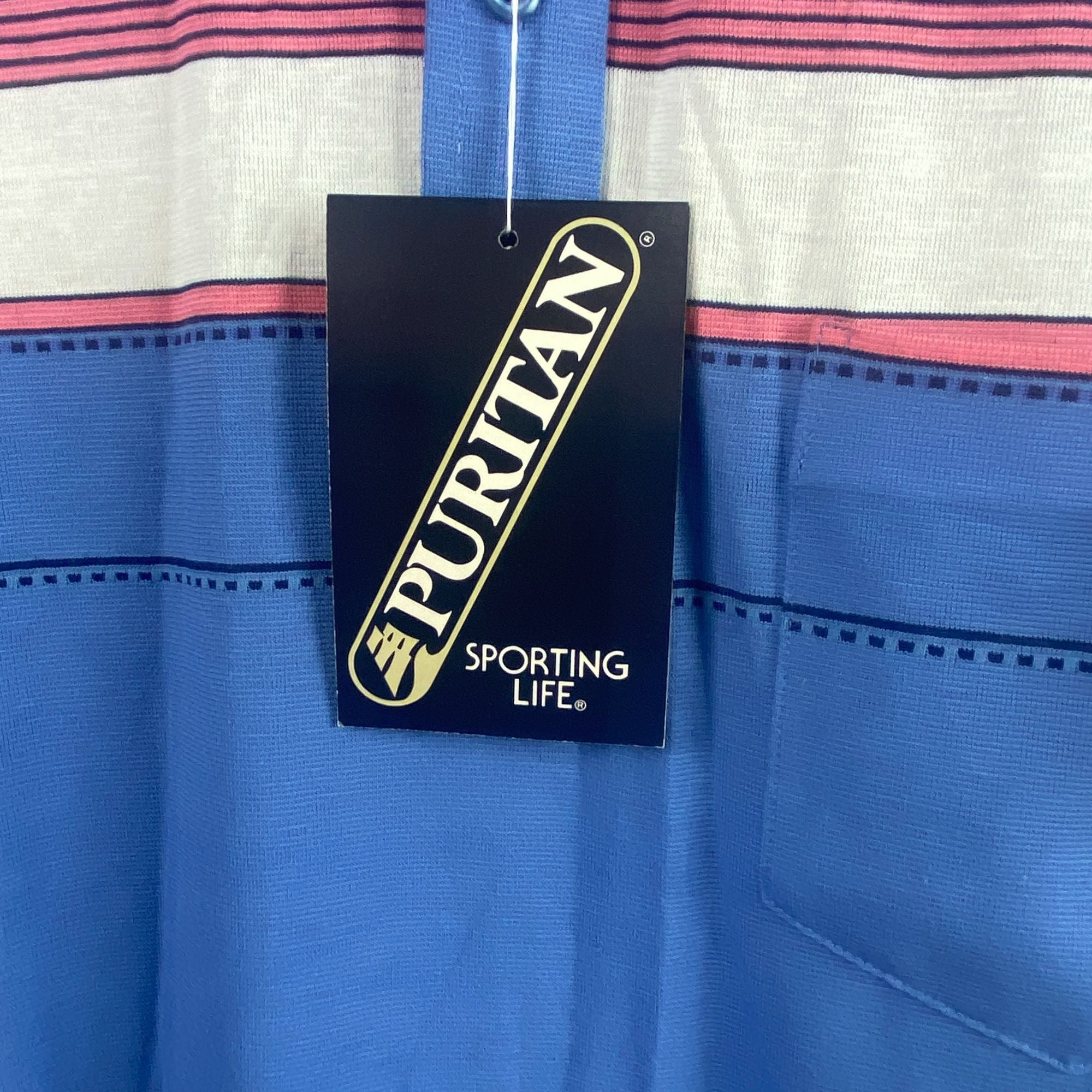 Vintage Puritan Polo Short Sleeve Shirt Mens M Blue White Pink Striped NWT