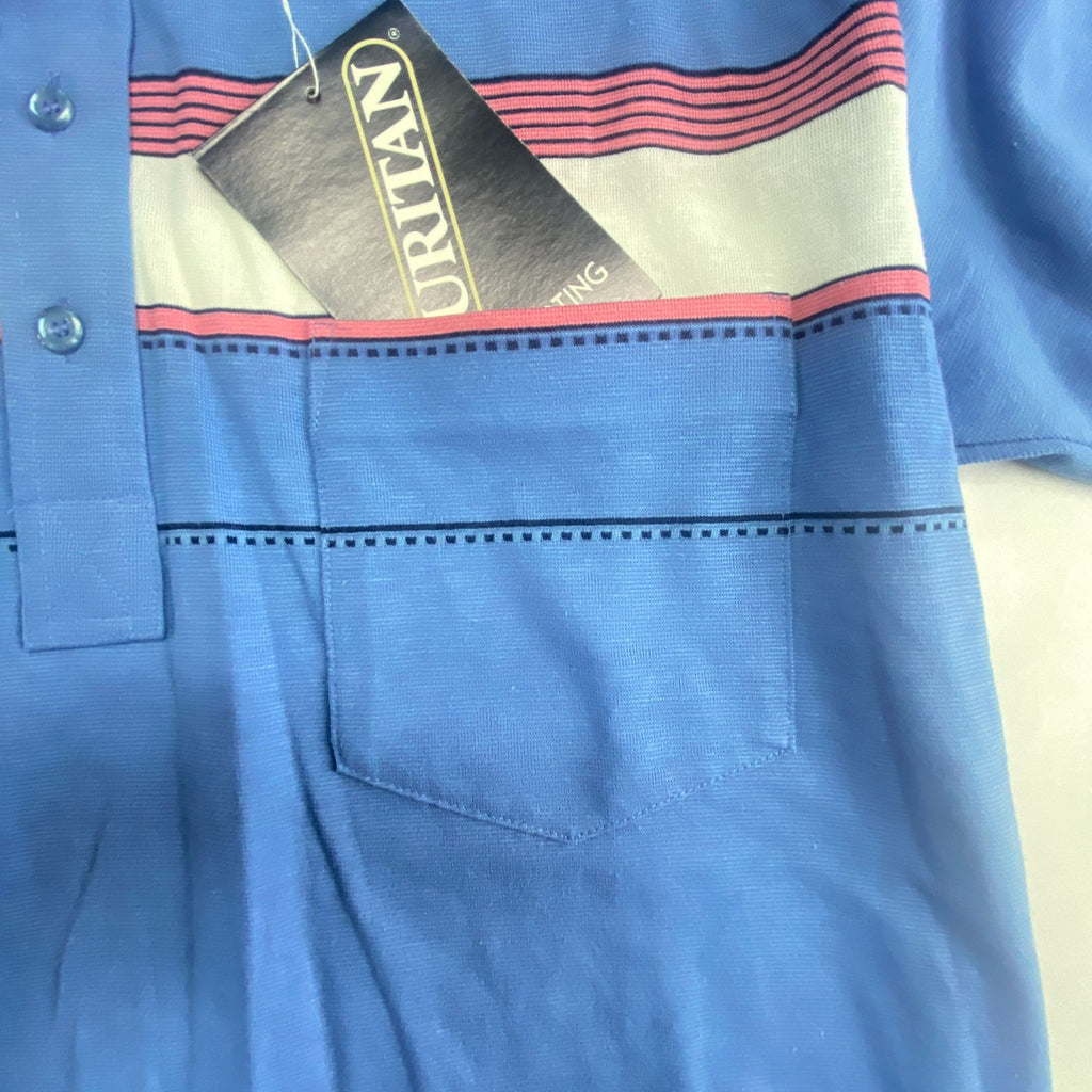Vintage Puritan Polo Short Sleeve Shirt Mens M Blue White Pink Striped NWT