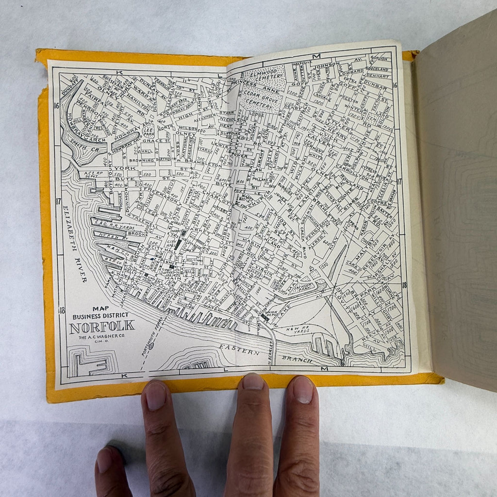 Vintage 1943 Wagner Norfolk Portsmouth Virginia Area Map Bus Trolley