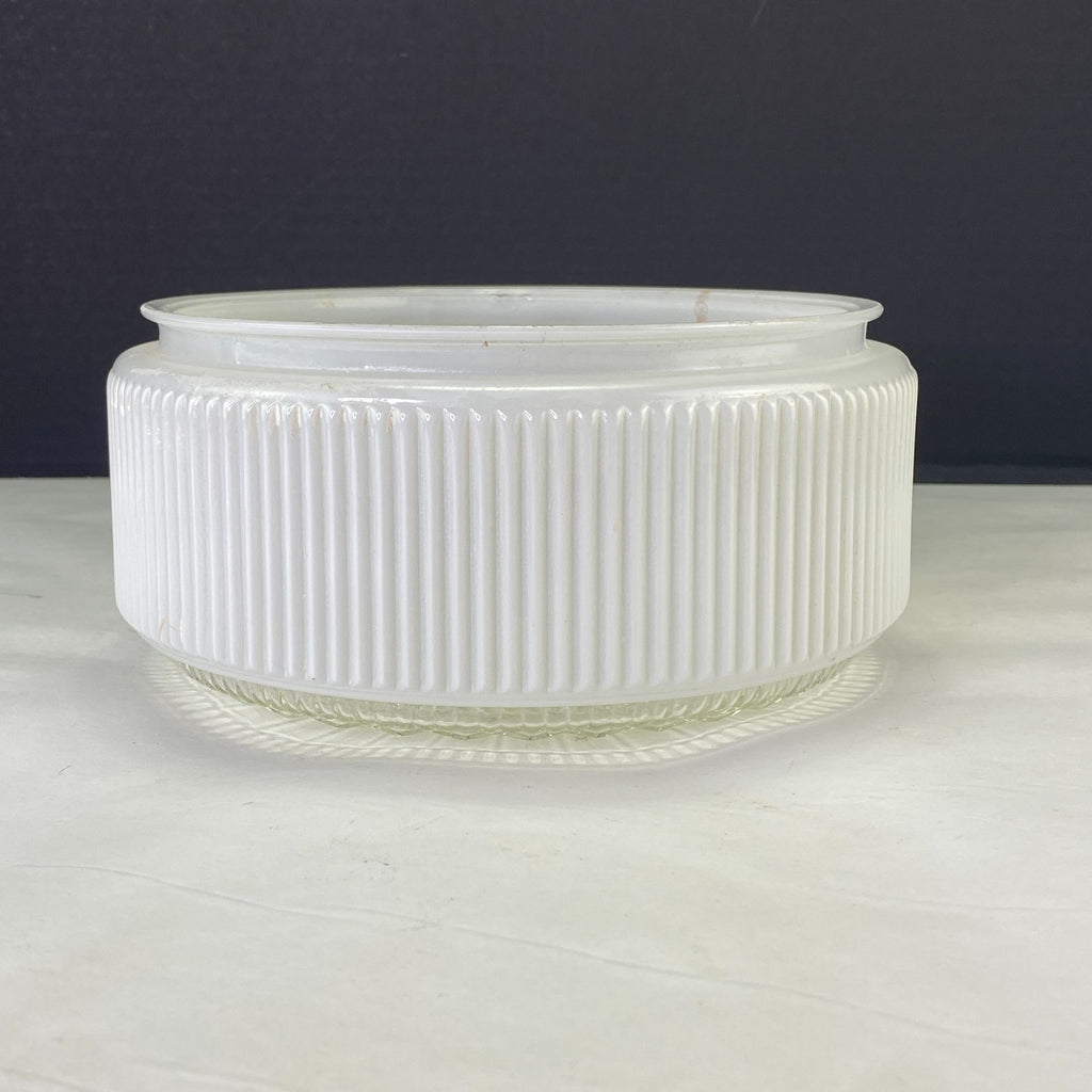 Vintage Ribbed Glass Drum Shade White Clear 7.5 inch Fitter