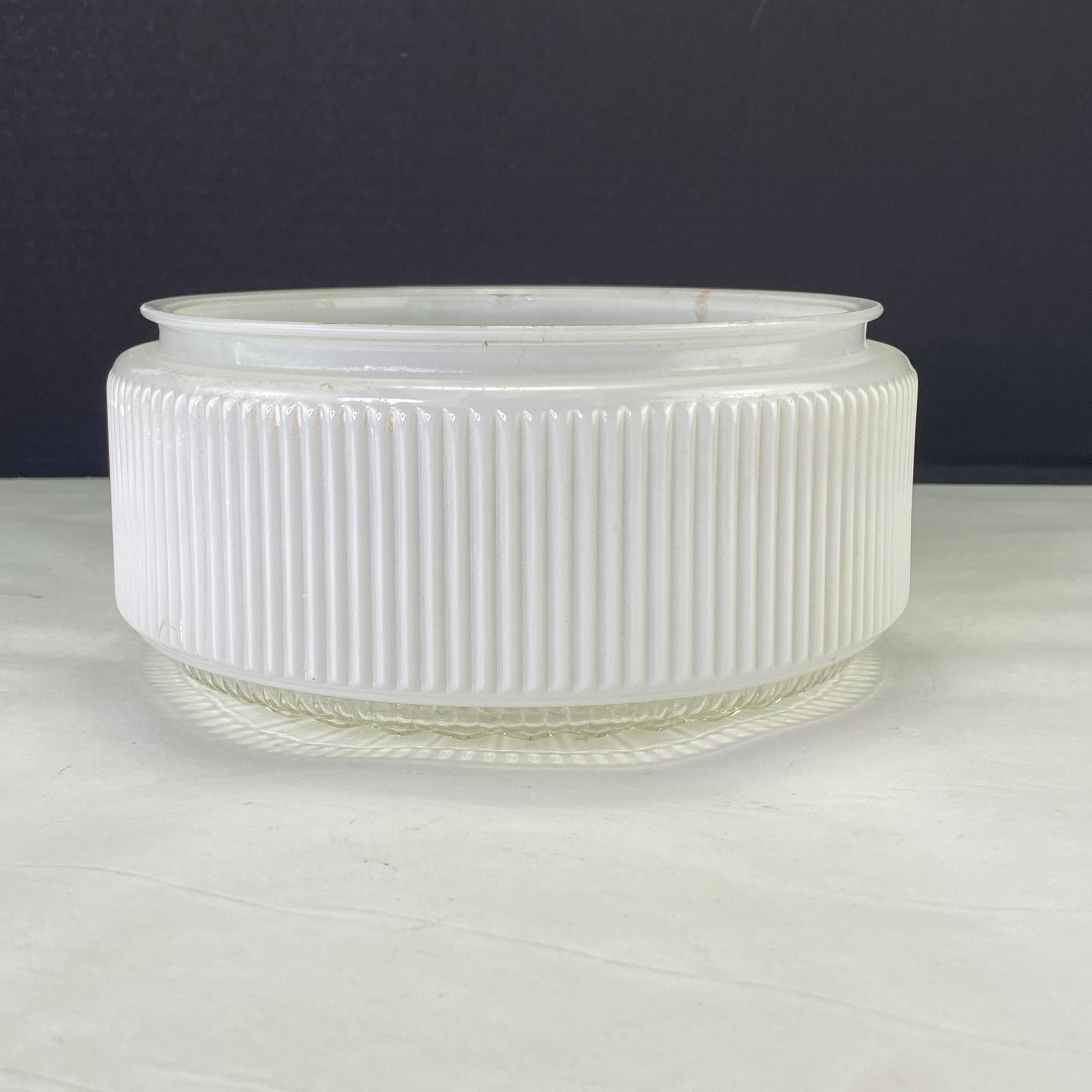 Vintage Ribbed Glass Drum Shade White Clear 7.5 inch Fitter