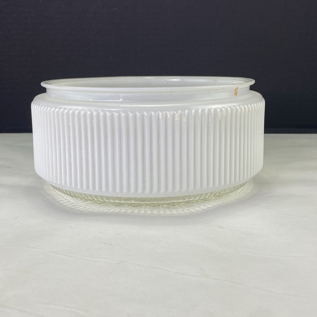 Vintage Ribbed Glass Drum Shade White Clear 7.5 inch Fitter