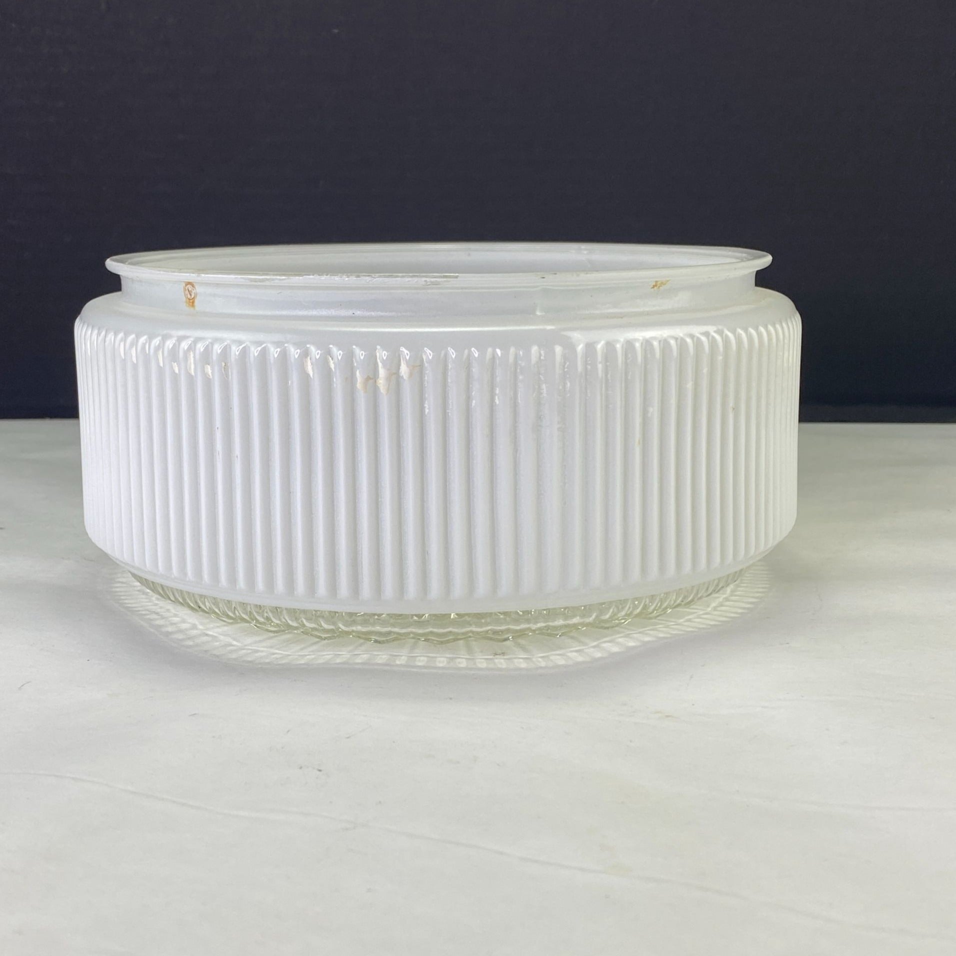 Vintage Ribbed Glass Drum Shade White Clear 7.5 inch Fitter