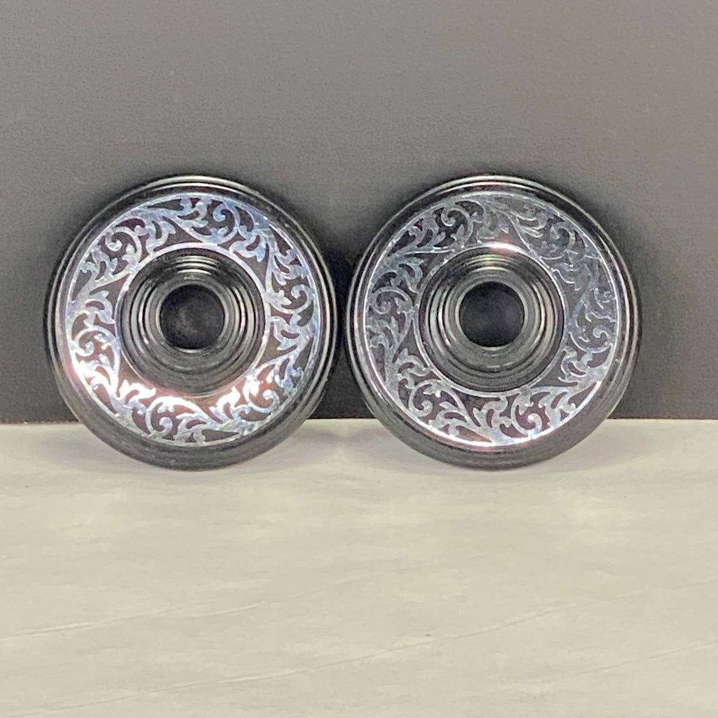 Vintage Compo-Site Black Silver Tone Scroll Design Taper Candle Holders