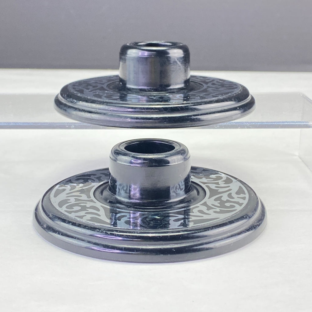 Vintage Compo-Site Black Silver Tone Scroll Design Taper Candle Holders