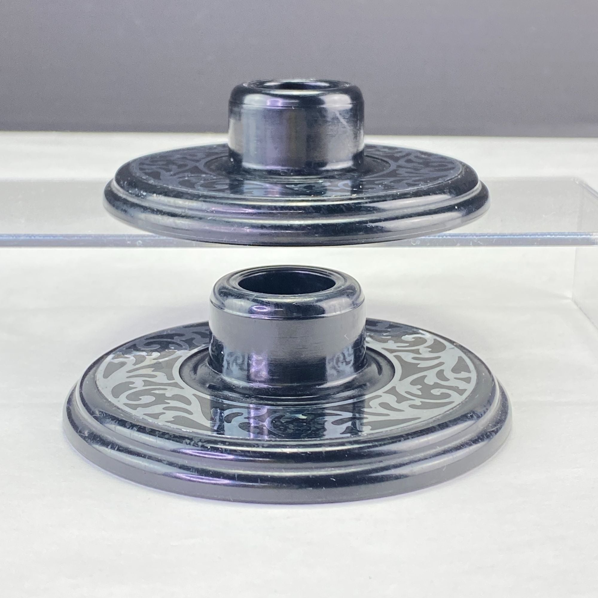 Vintage Compo-Site Black Silver Tone Scroll Design Taper Candle Holders