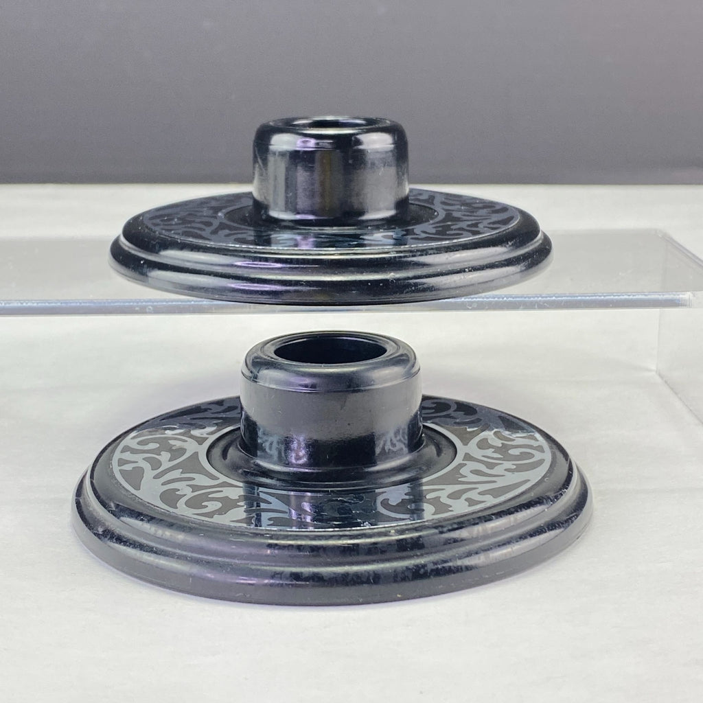 Vintage Compo-Site Black Silver Tone Scroll Design Taper Candle Holders