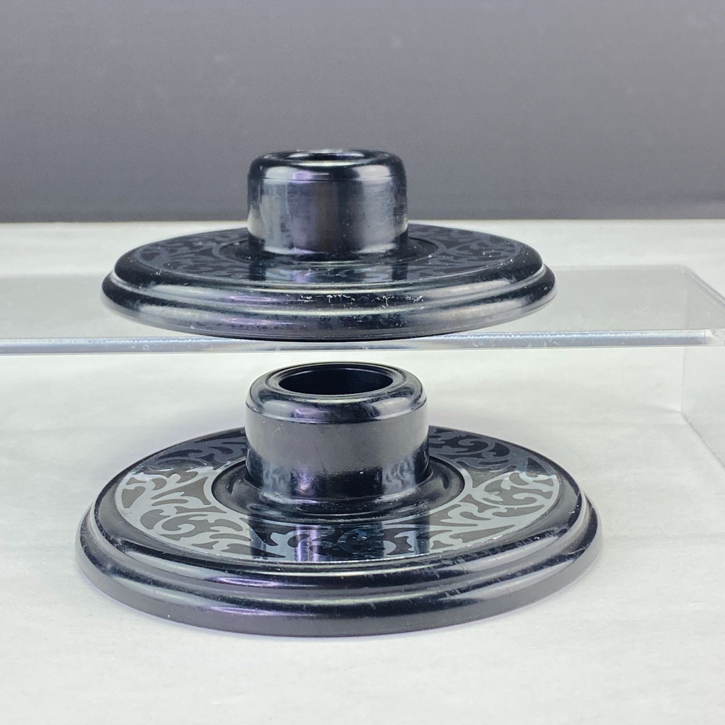 Vintage Compo-Site Black Silver Tone Scroll Design Taper Candle Holders