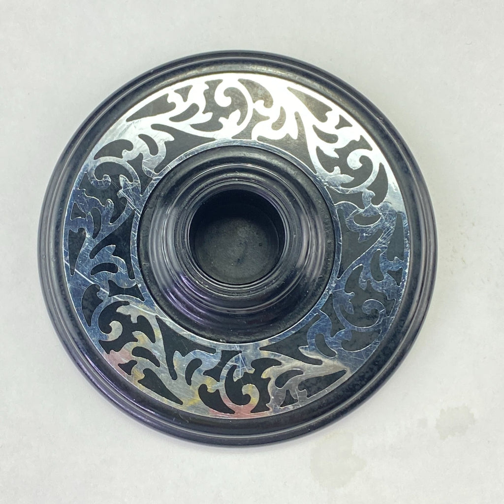 Vintage Compo-Site Black Silver Tone Scroll Design Taper Candle Holders