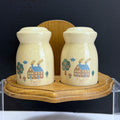 Vintage Americana Folk Art Salt & Pepper Shaker Set With Wooden Napkin Holder