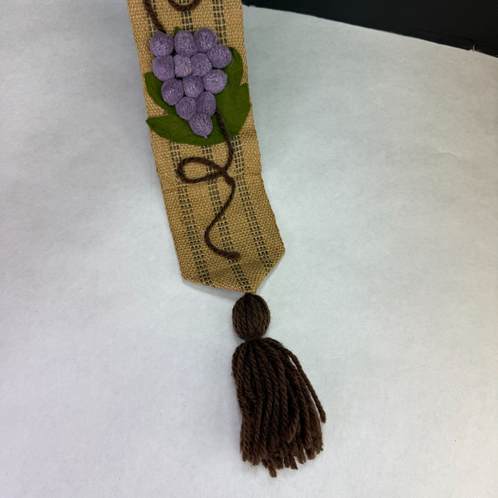 Vintage Burlap Strap Pom Pom Grapes Yardstick & Scissor Holder Set With Tassels
