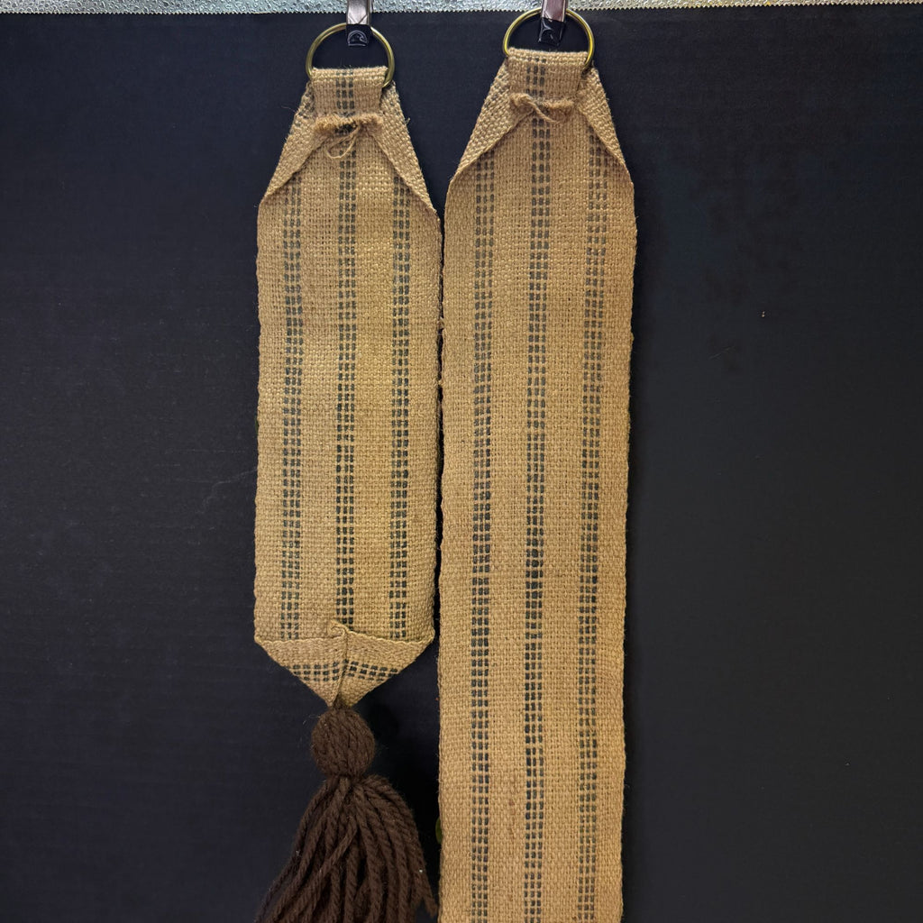 Vintage Burlap Strap Pom Pom Grapes Yardstick & Scissor Holder Set With Tassels