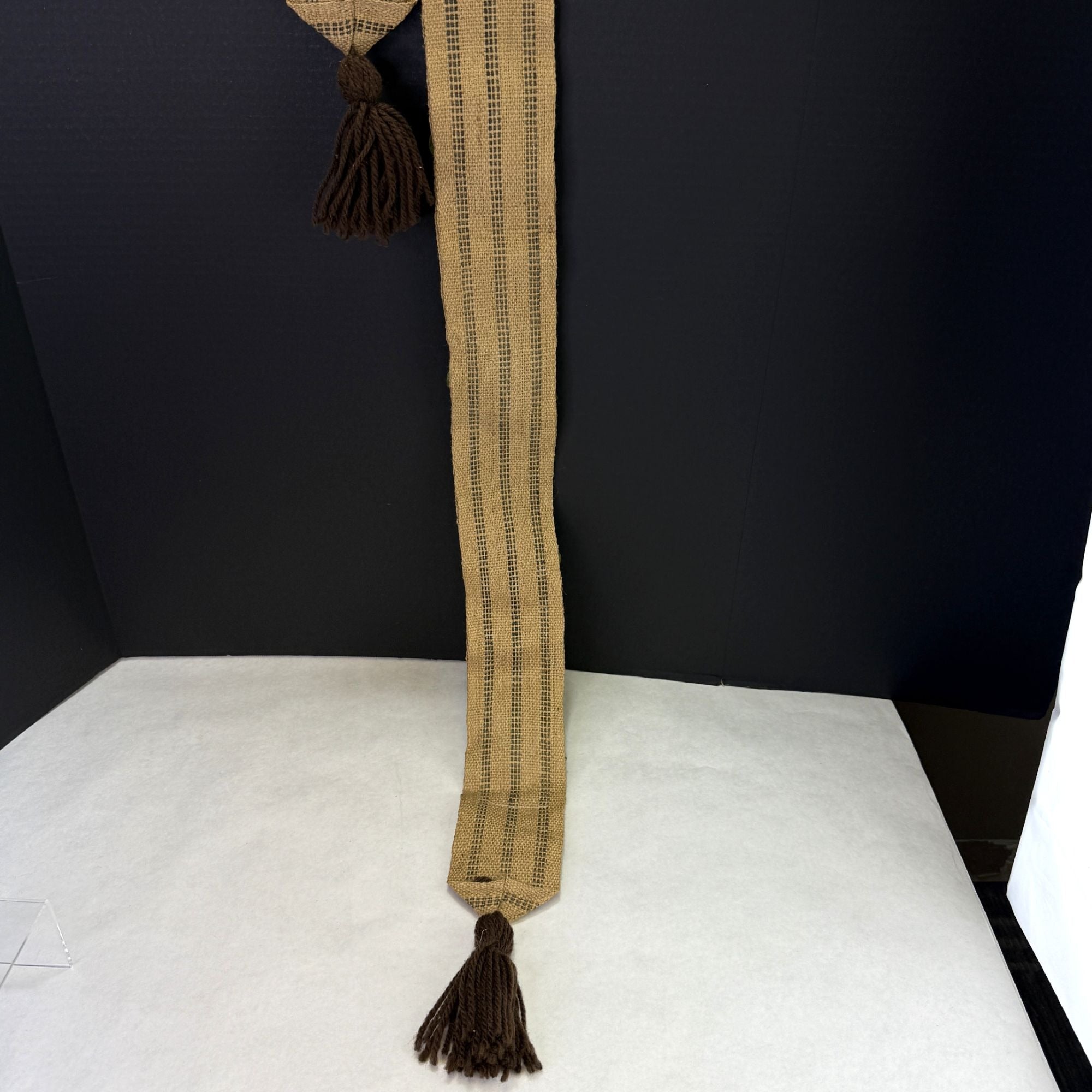 Vintage Burlap Strap Pom Pom Grapes Yardstick & Scissor Holder Set With Tassels
