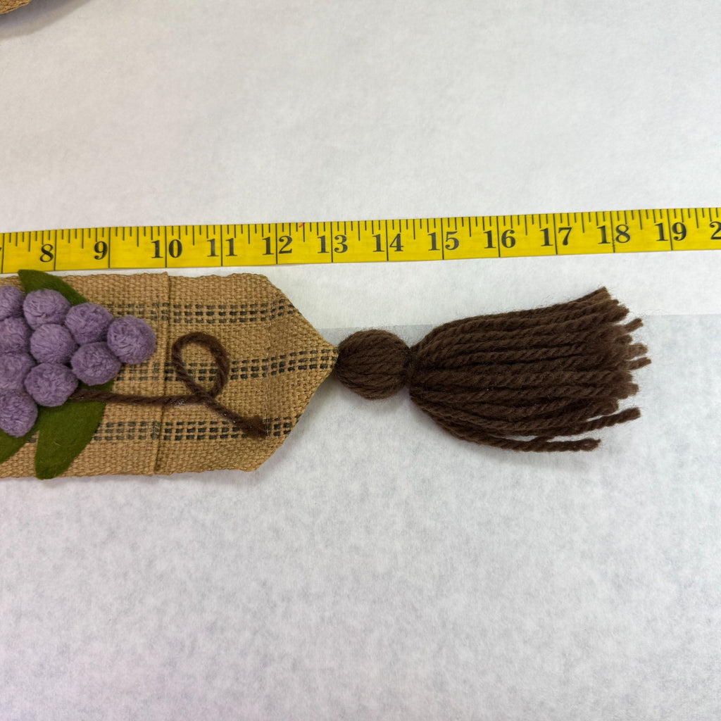 Vintage Burlap Strap Pom Pom Grapes Yardstick & Scissor Holder Set With Tassels