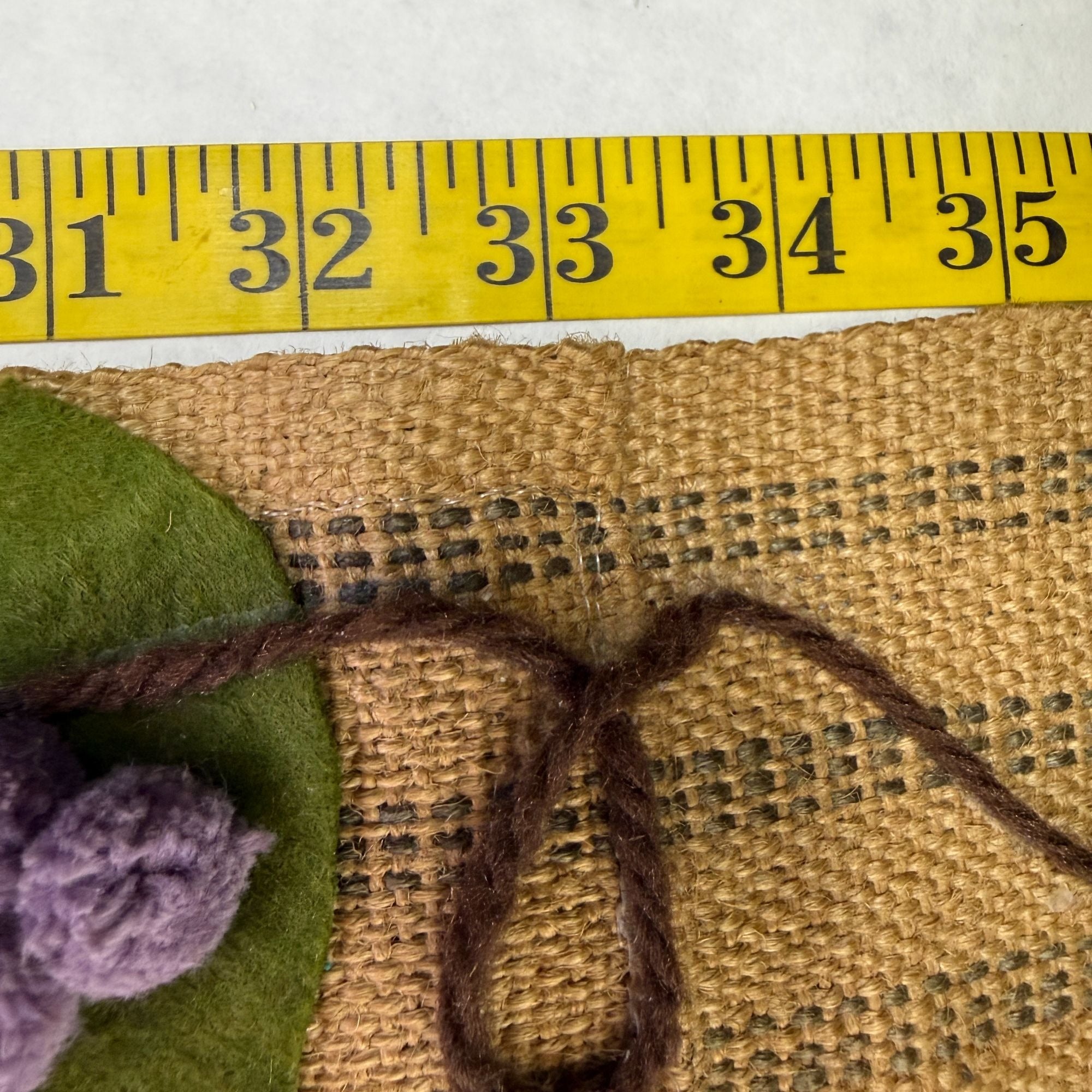 Vintage Burlap Strap Pom Pom Grapes Yardstick & Scissor Holder Set With Tassels