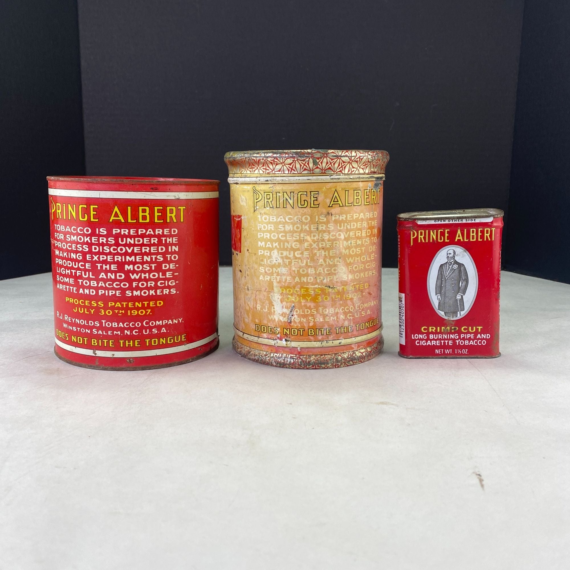 Vintage Lot Of 3 Prince Albert Crimp Cut Tobacco Tins