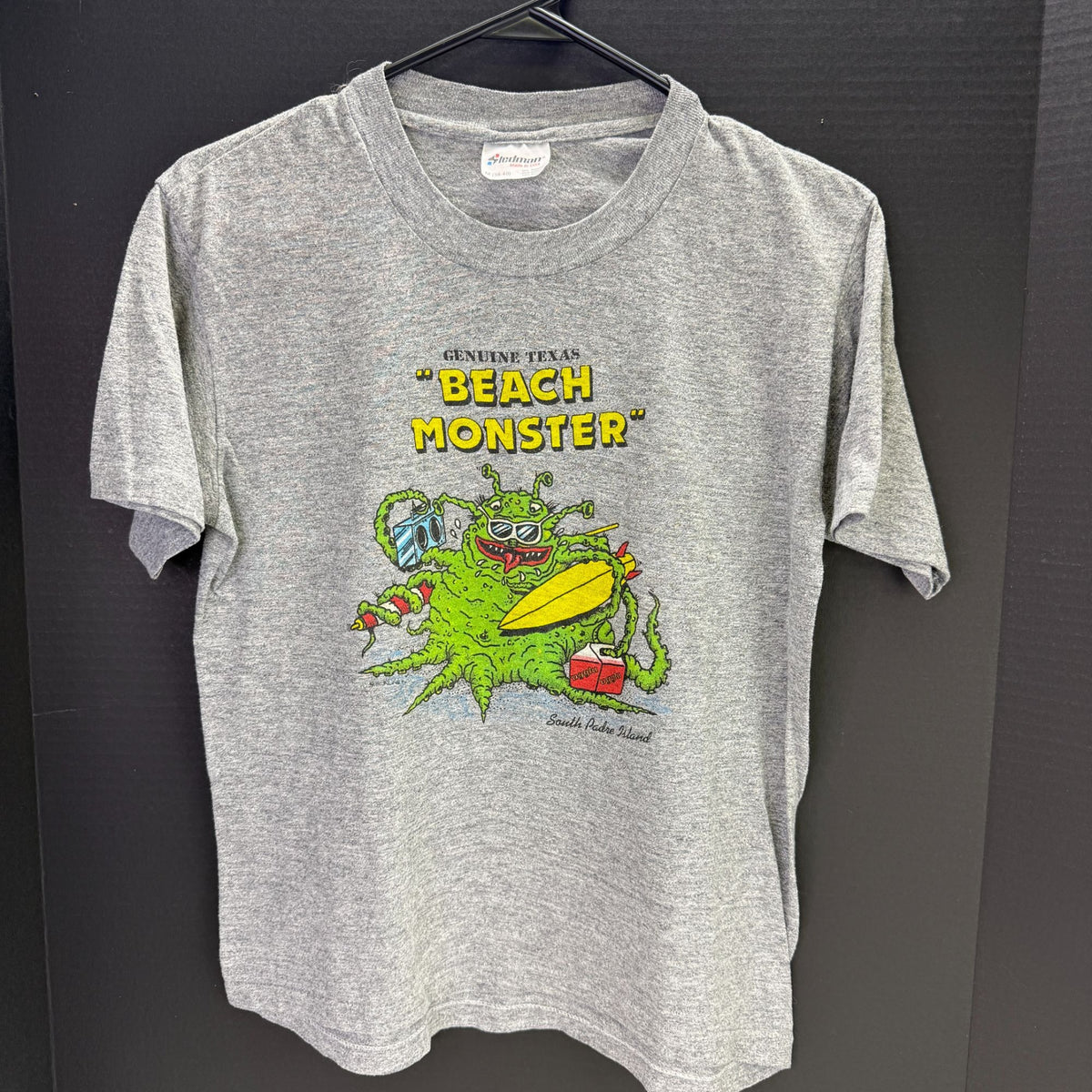 Vintage Single Stitch T-Shirt Beach Monster South Padre Island TX Gray M