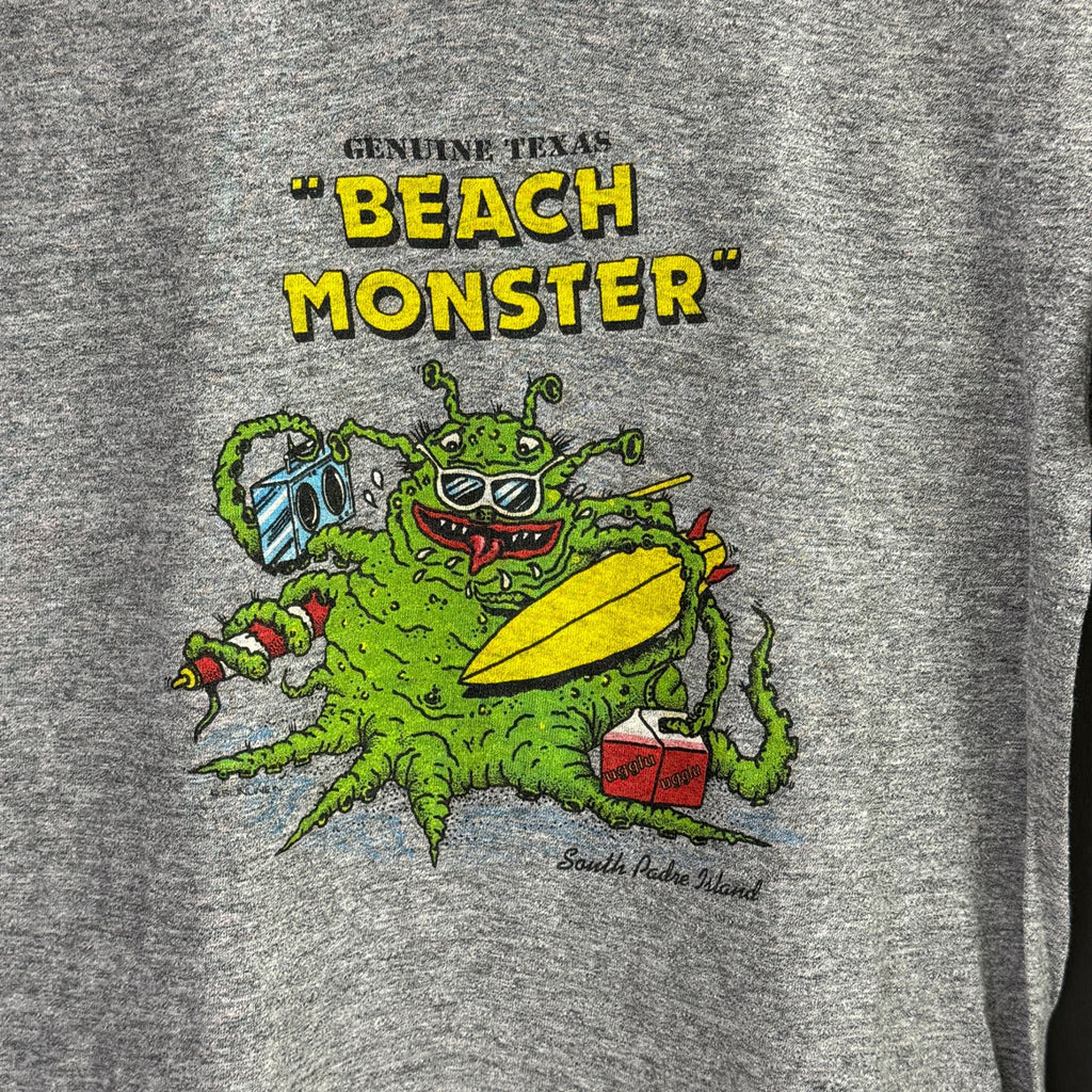 Vintage Single Stitch T-Shirt Beach Monster South Padre Island TX Gray M