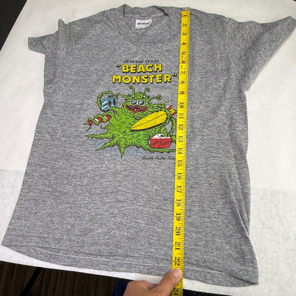 Vintage Single Stitch T-Shirt Beach Monster South Padre Island TX Gray M
