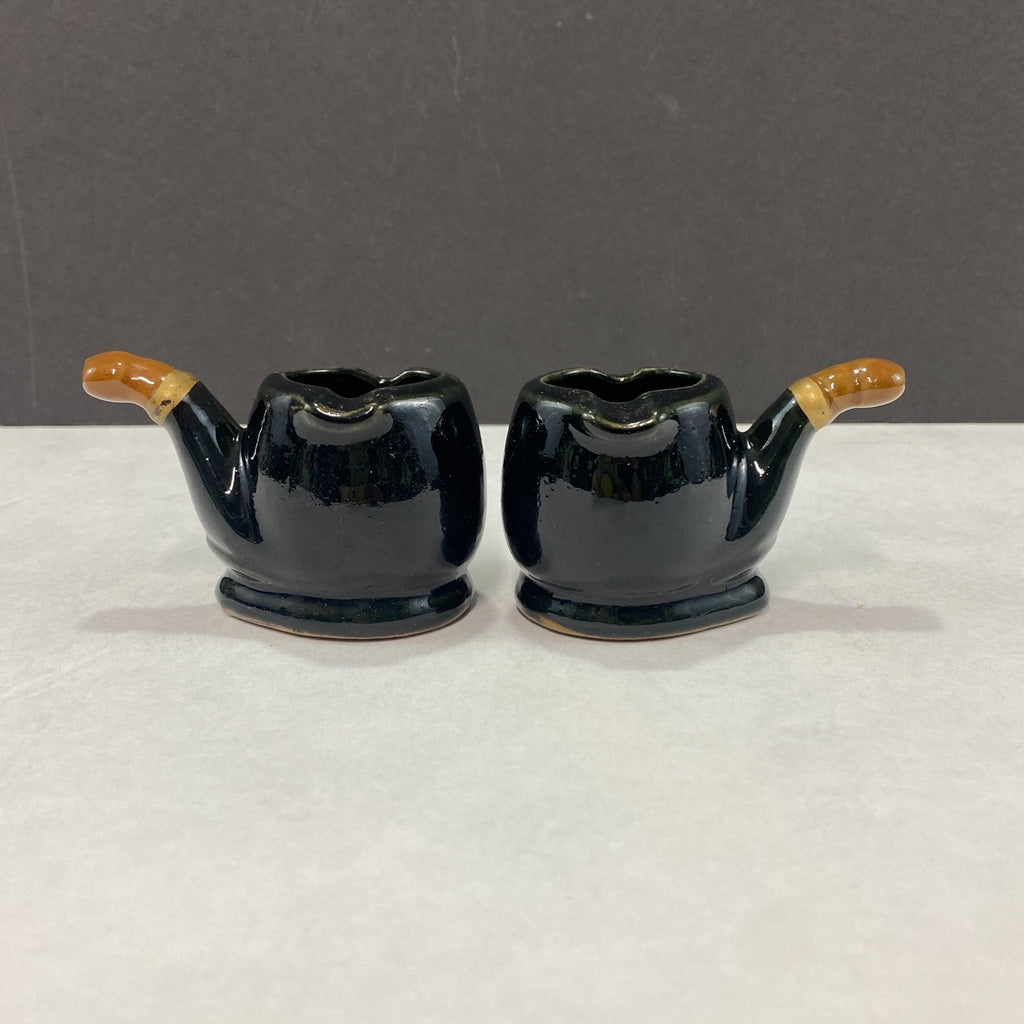 Vintage Redware Tobacco Pipe Shaped Ashtray Lot of 2