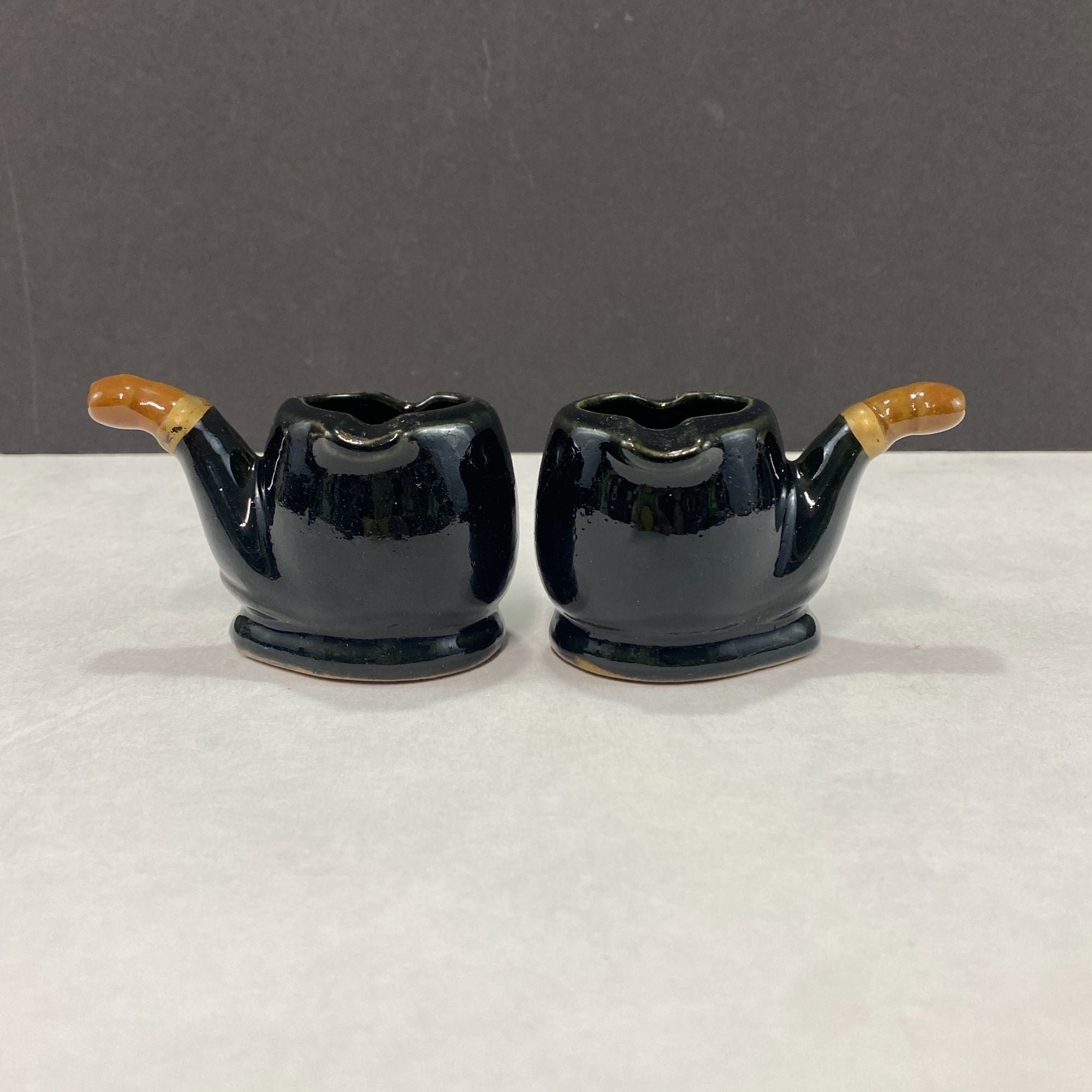 Vintage Redware Tobacco Pipe Shaped Ashtray Lot of 2