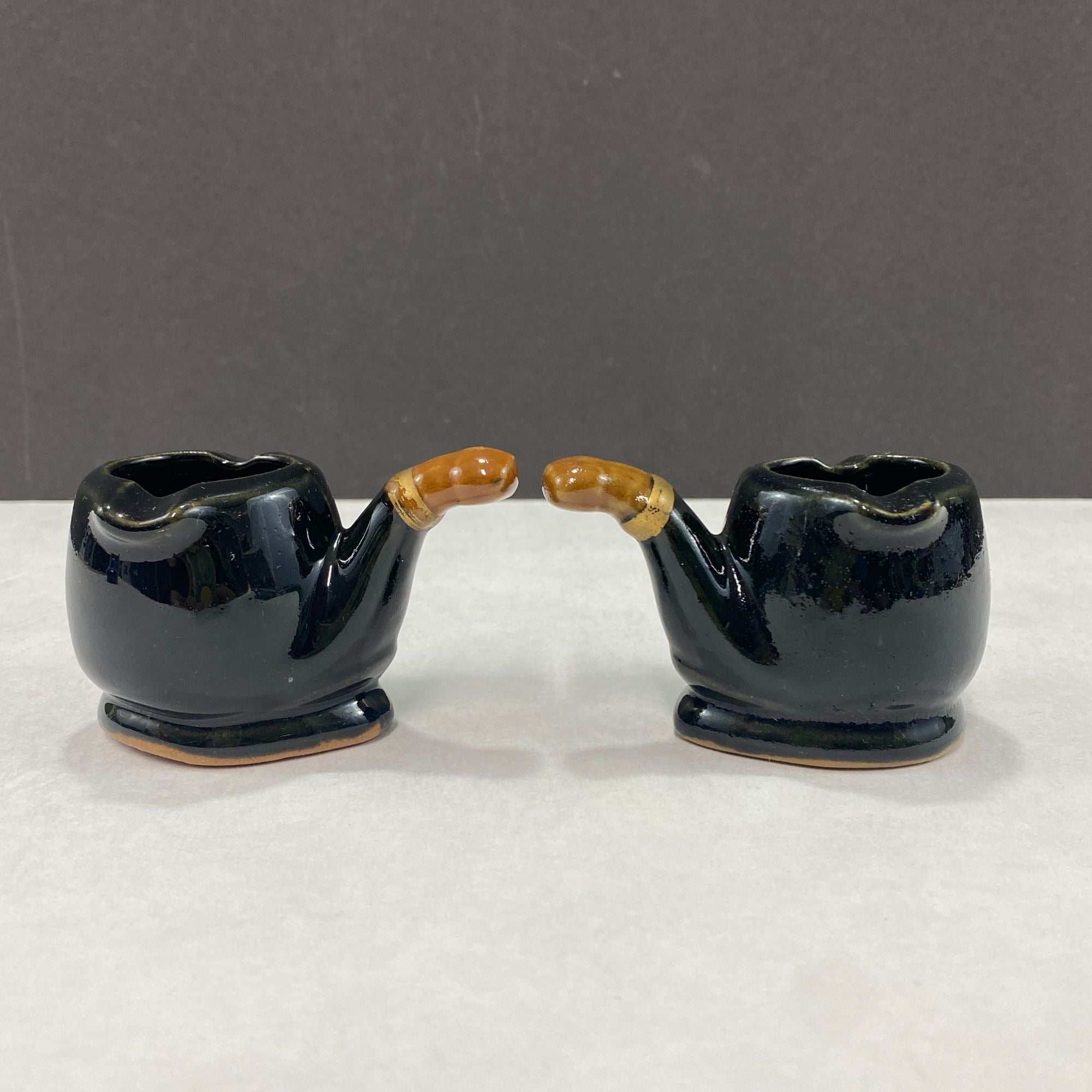 Vintage Redware Tobacco Pipe Shaped Ashtray Lot of 2