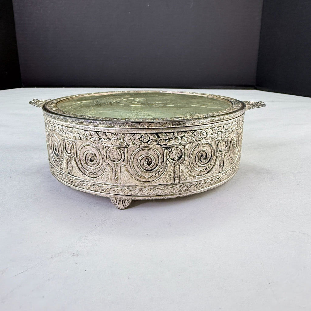 Vintage PNCW Silverplate Covered Divided Glass Relish Tray