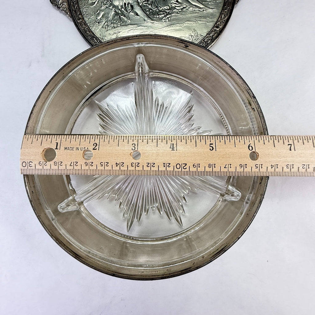 Vintage PNCW Silverplate Covered Divided Glass Relish Tray