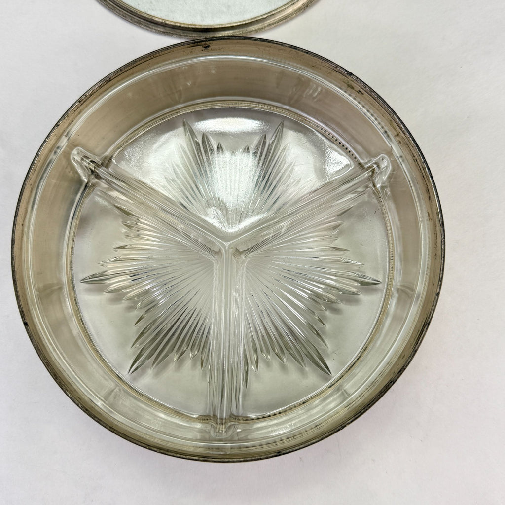 Vintage PNCW Silverplate Covered Divided Glass Relish Tray