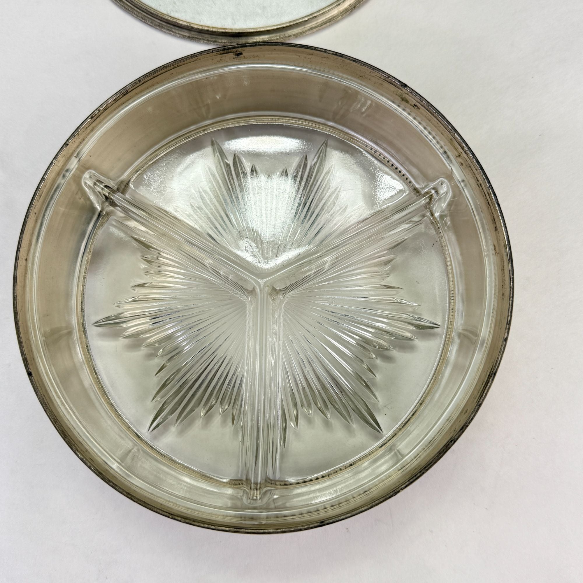 Vintage PNCW Silverplate Covered Divided Glass Relish Tray
