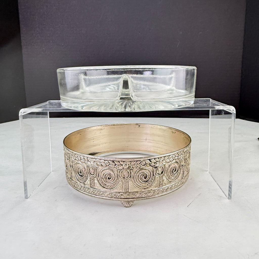 Vintage PNCW Silverplate Covered Divided Glass Relish Tray