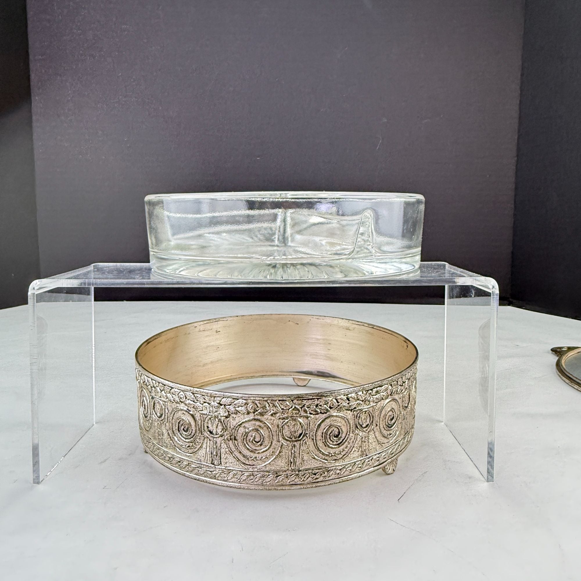 Vintage PNCW Silverplate Covered Divided Glass Relish Tray