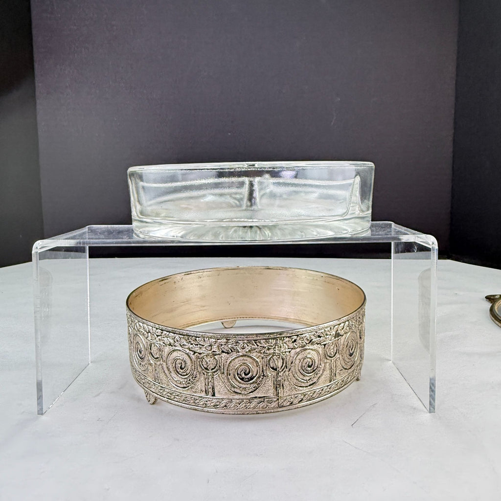 Vintage PNCW Silverplate Covered Divided Glass Relish Tray