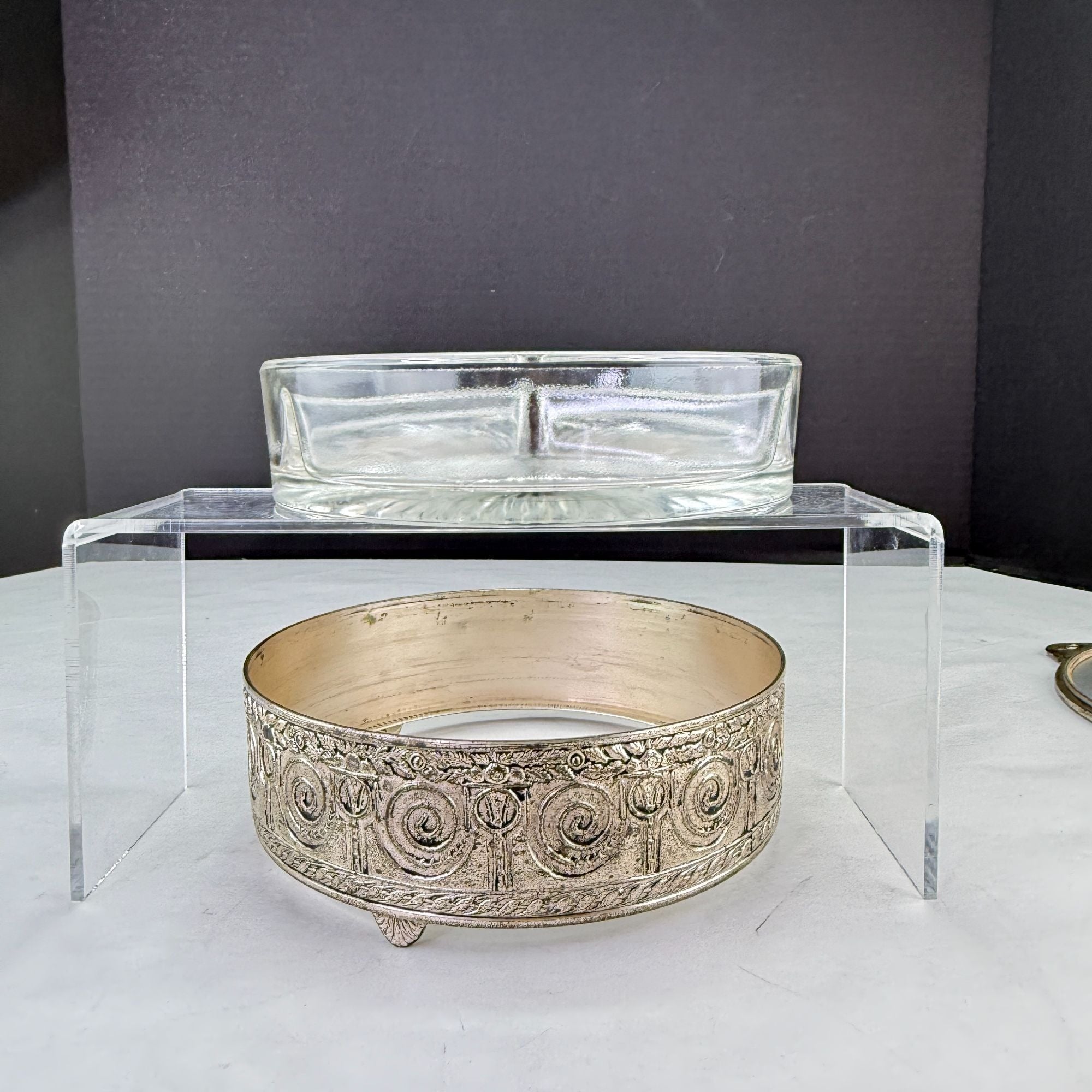 Vintage PNCW Silverplate Covered Divided Glass Relish Tray