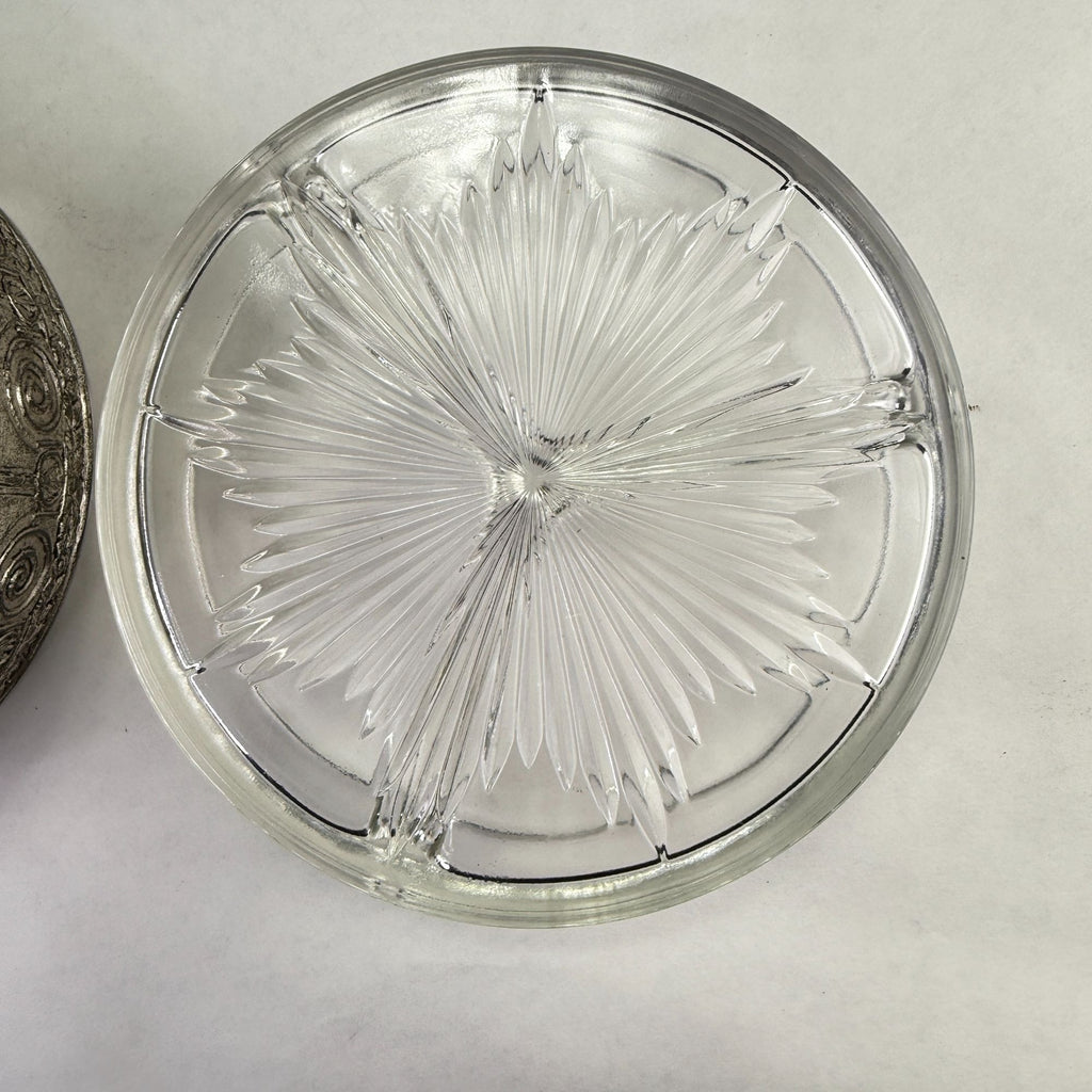 Vintage PNCW Silverplate Covered Divided Glass Relish Tray