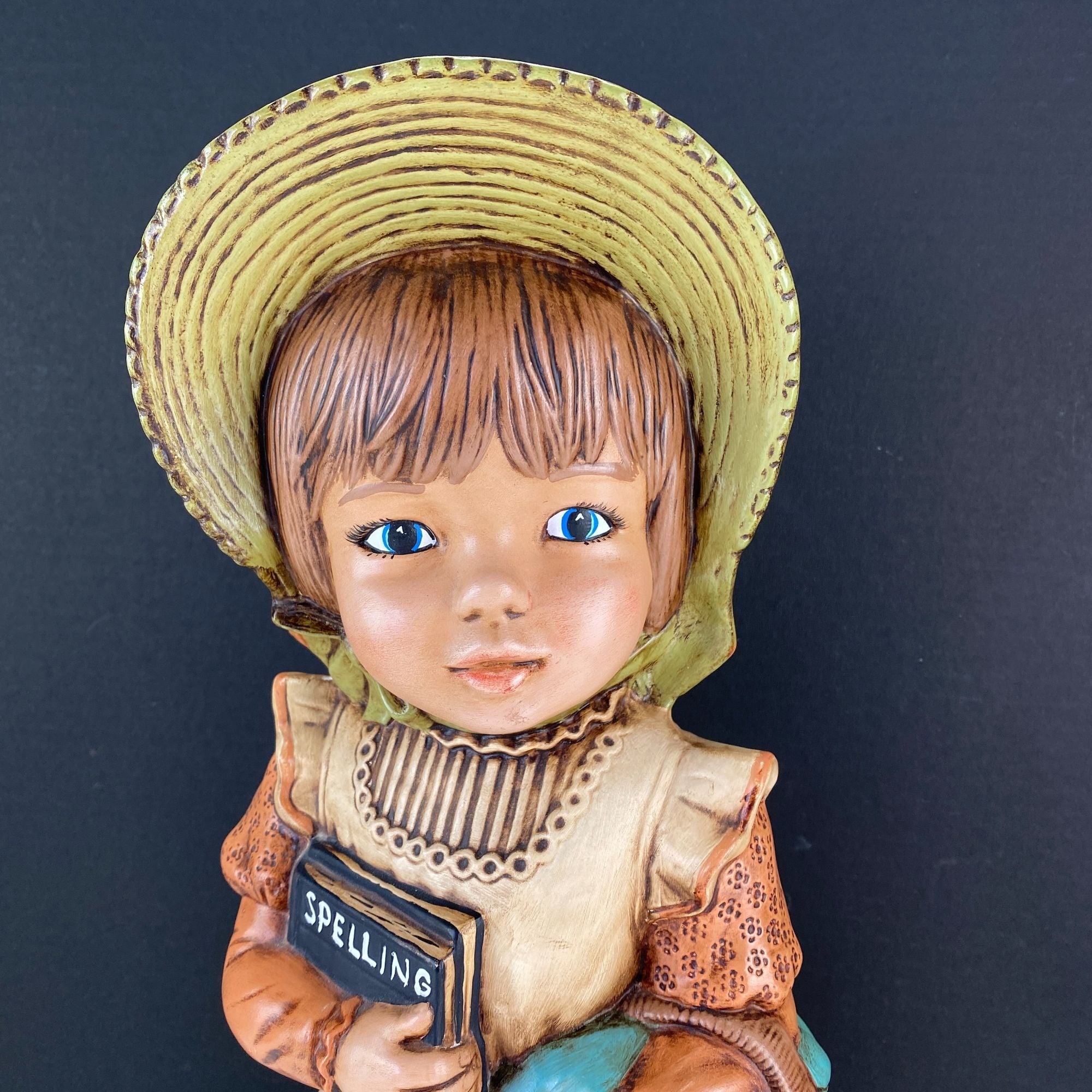 Vintage Alberta's Mold Prairie Girl Statue Holding Spelling Book