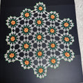 Vintage Handmade Crochet Doily Table Centerpiece Orange Roses Green White 35"