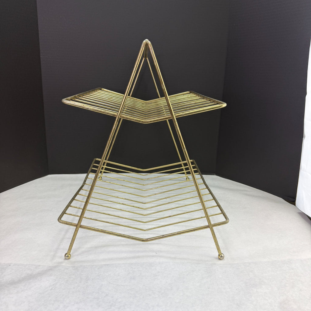 Vintage MCM 2 Tiered Gold Tone Wire Magazine Rack